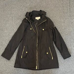 Michael Kors Black Hooded Utility Jacket with Gold Hardware